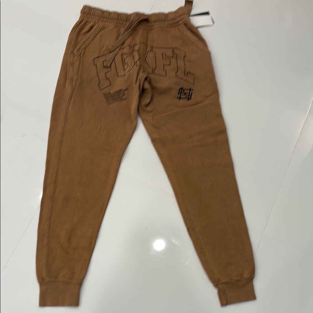 Brand new, tags on, Flag Nor Fail, Brown Jogger Pants with Graphic Design